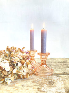 Pair of vintage peach glass candlesticks