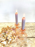 Pair of vintage peach glass candlesticks