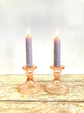 Pair of vintage peach glass candlesticks