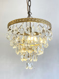 Vintage brass waterfall chandelier with glass pear drops