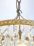 Vintage brass waterfall chandelier with glass pear drops