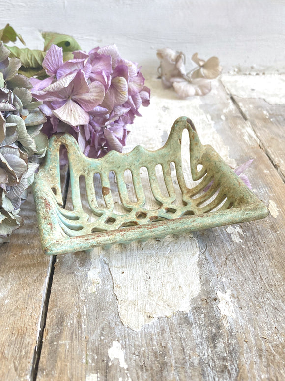 Old French enamel soap dish - Green