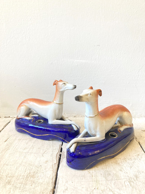 Pair of Victorian Staffordshire Greyhound Pen Stands