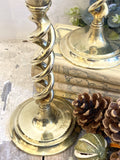 Pair of antique brass spiral candlesticks