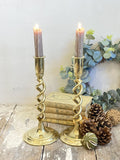 Pair of antique brass spiral candlesticks