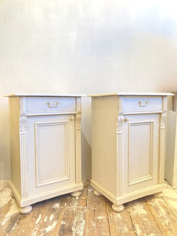 Pair of painted Victorian pine bedside cabinets