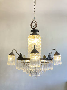 Antique waterfall chandelier with 4 arms