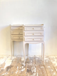 Pair of painted French 3 drawer bedsides