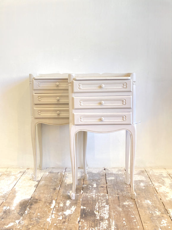 Pair of painted French 3 drawer bedsides